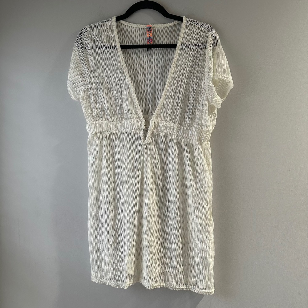 Body Glove Swim Cover Up Dress Womens XL White Crochet Chevron V-Neck 20-LG22687